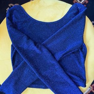 Long sleeve sparkly blue crop top